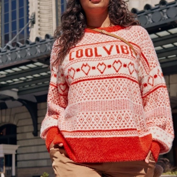 aerie Sweaters - Aerie Flurry Oversized Sweater Starburst Cool Vibes Red size Small NWT hearts